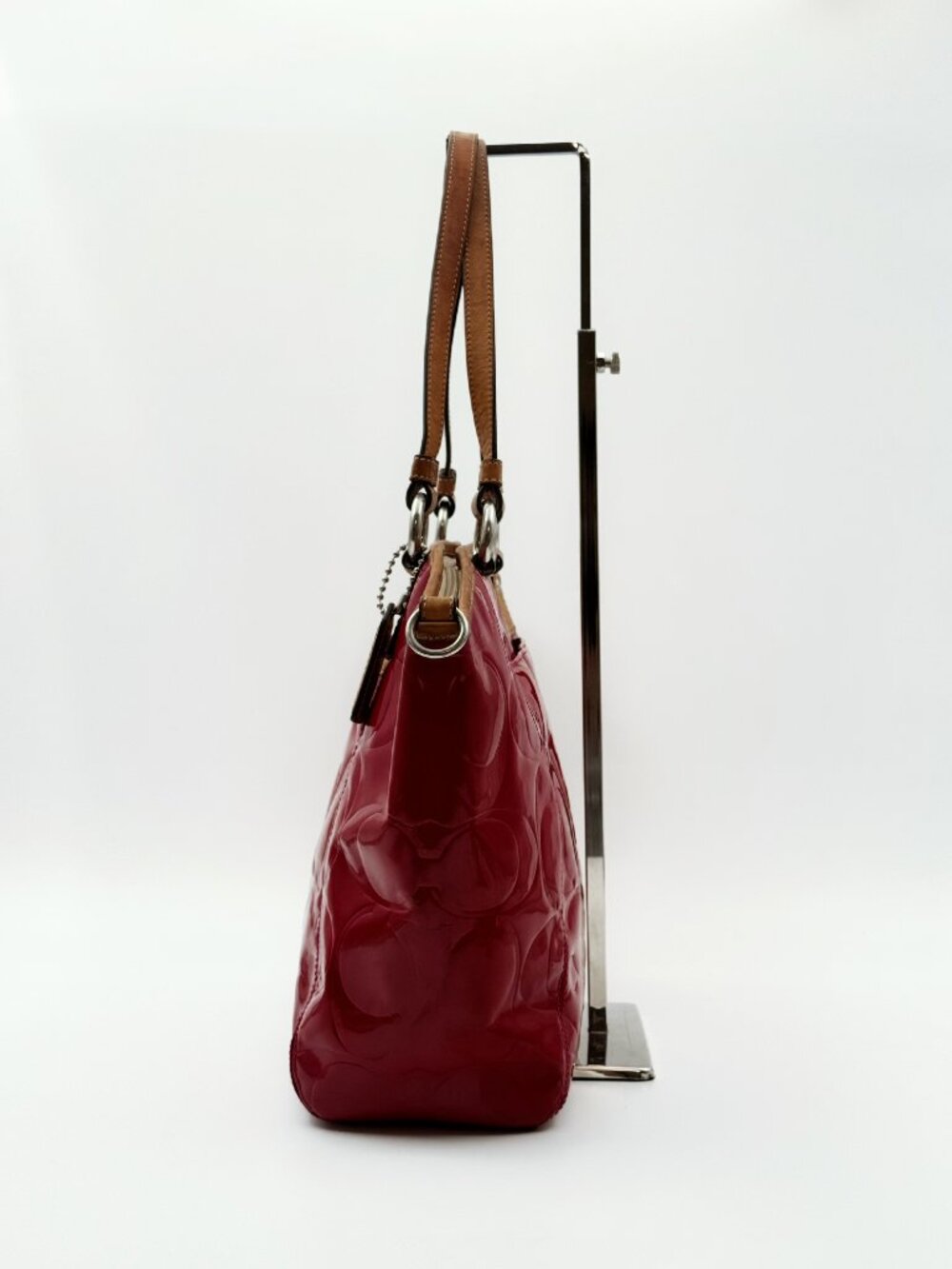 Coach Signature Patent Leather Red Tote Shoulder Bag Large w/ Long Strap - Picture 5 of 12